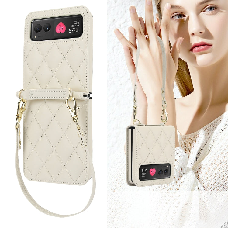 For Motorola Razr 40 Rhombic Texture Phone Case with Long & Short Lanyard(White) by buy2fix