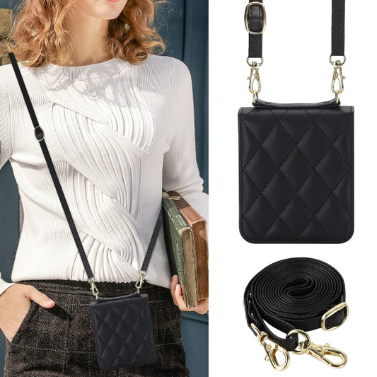 For Motorola Razr 40 Rhombic Texture Phone Case with Long & Short Lanyard(Black) by buy2fix