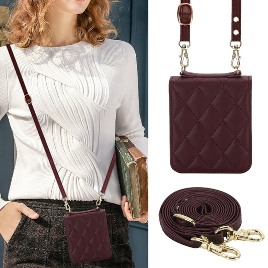 For Motorola Razr 40 Rhombic Texture Phone Case with Long & Short Lanyard(Wine Red) by buy2fix