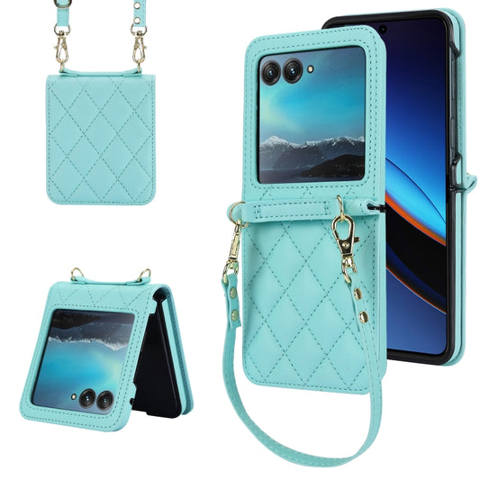 For Motorola Razr 40 Ultra Rhombic Texture Phone Case with Long & Short Lanyard(Green) - Motorola Cases by buy2fix | Online Shopping UK | buy2fix