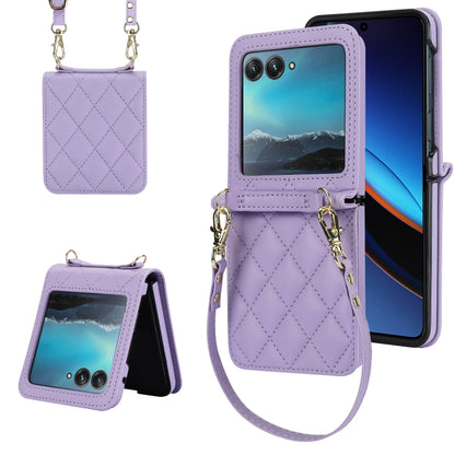 For Motorola Razr 40 Ultra Rhombic Texture Phone Case with Long & Short Lanyard(Light Purple) by buy2fix