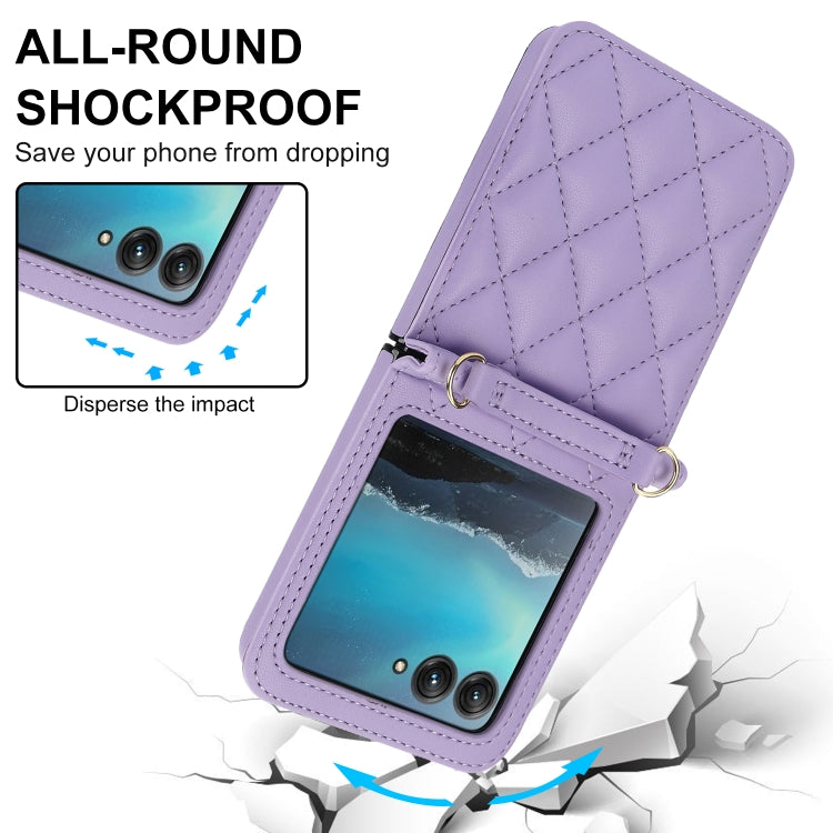 For Motorola Razr 40 Ultra Rhombic Texture Phone Case with Long & Short Lanyard(Light Purple) by buy2fix