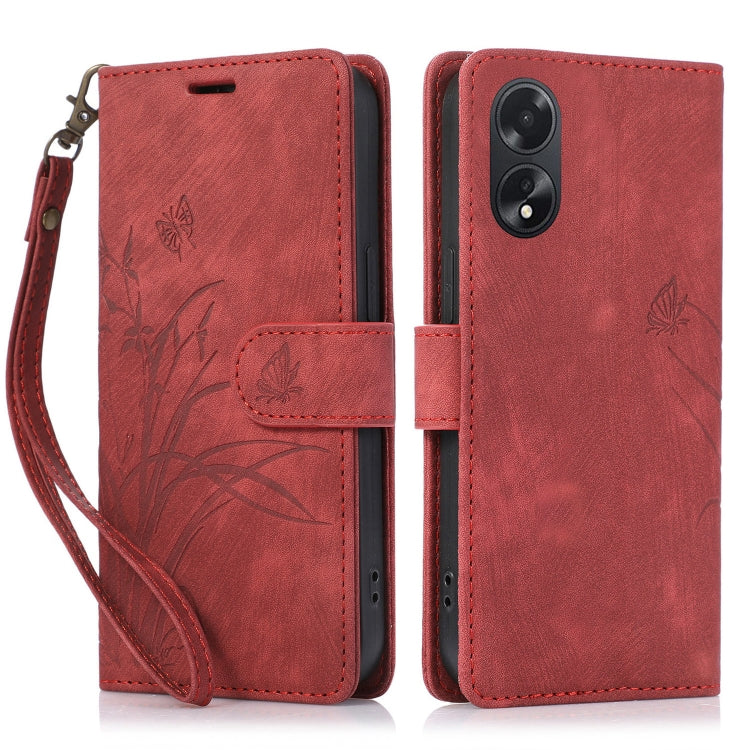 For OPPO A98 5G Orchid Butterfly Embossed Leather Phone Case(Red) - OPPO Cases by buy2fix | Online Shopping UK | buy2fix