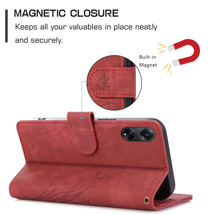 For OPPO A98 5G Orchid Butterfly Embossed Leather Phone Case(Red) - OPPO Cases by buy2fix | Online Shopping UK | buy2fix