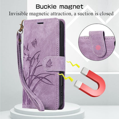 For iPhone 16 Pro Max Orchid Butterfly Embossed Leather Phone Case(Purple) - iPhone 16 Pro Max Cases by buy2fix | Online Shopping UK | buy2fix