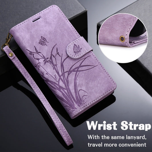 For iPhone 16 Pro Orchid Butterfly Embossed Leather Phone Case(Purple) by buy2fix