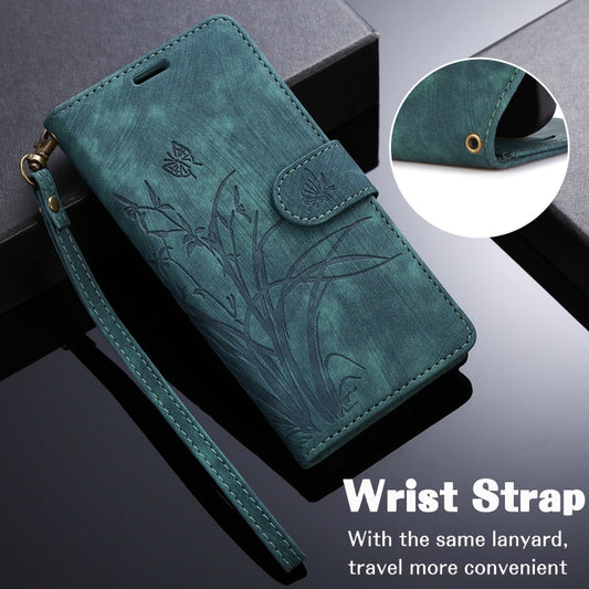 For iPhone 16 Orchid Butterfly Embossed Leather Phone Case(Green) by buy2fix