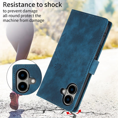 For iPhone 16 Orchid Butterfly Embossed Leather Phone Case(Blue) by buy2fix