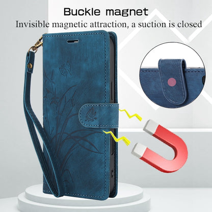 For iPhone 16 Orchid Butterfly Embossed Leather Phone Case(Blue) by buy2fix