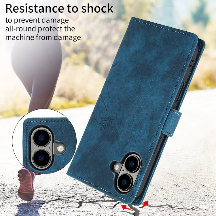 For iPhone 16 Plus Orchid Butterfly Embossed Leather Phone Case(Blue) by buy2fix