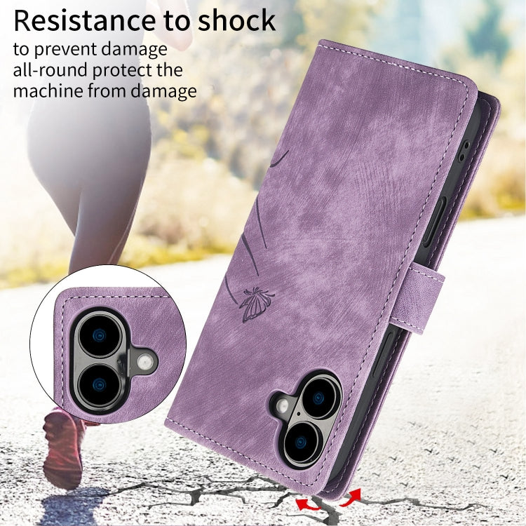 For iPhone 16 Plus Orchid Butterfly Embossed Leather Phone Case(Purple) by buy2fix
