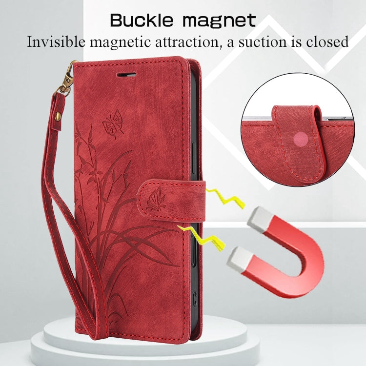 For iPhone 16 Plus Orchid Butterfly Embossed Leather Phone Case(Red) by buy2fix