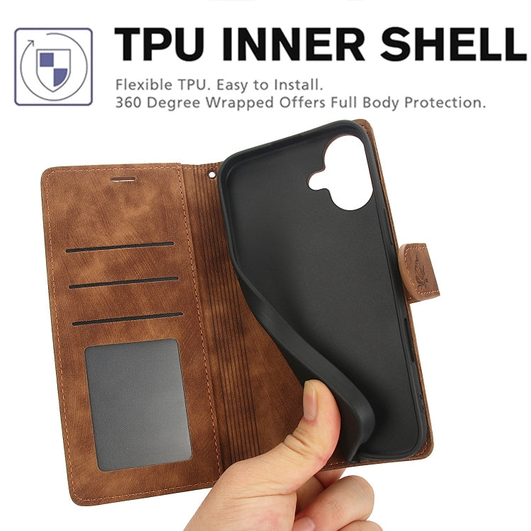 For iPhone 16 Plus Orchid Butterfly Embossed Leather Phone Case(Brown) by buy2fix