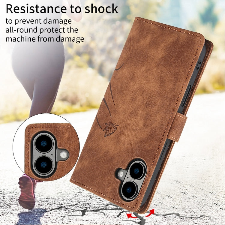 For iPhone 16 Plus Orchid Butterfly Embossed Leather Phone Case(Brown) by buy2fix