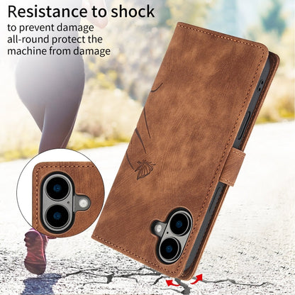 For iPhone 16 Plus Orchid Butterfly Embossed Leather Phone Case(Brown) by buy2fix