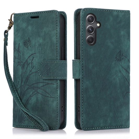 For Samsung Galaxy S24+ / S25+ 5G Orchid Butterfly Embossed Leather Phone Case(Green) - Galaxy S24+ 5G Cases by buy2fix | Online Shopping UK | buy2fix