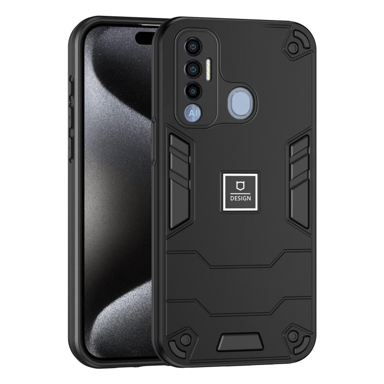 For Tecno Spark 7 Pro 2 in 1 Shockproof Phone Case(Black) by buy2fix