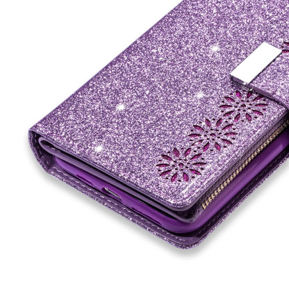 For iPhone 11 Pro Max Multi-card Slots Starry Sky Laser Carving Glitter Zipper Horizontal Flip Leather Case with Holder & Wallet & Lanyard(Purple) - iPhone 11 Pro Max Cases by buy2fix | Online Shopping UK | buy2fix