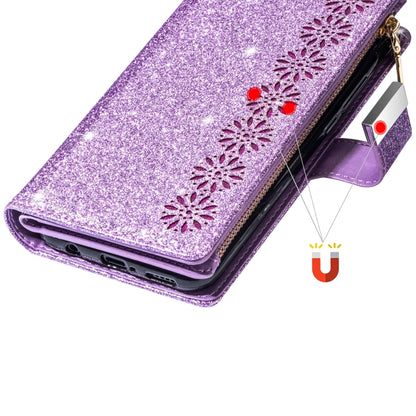 For iPhone 11 Pro Max Multi-card Slots Starry Sky Laser Carving Glitter Zipper Horizontal Flip Leather Case with Holder & Wallet & Lanyard(Purple) - iPhone 11 Pro Max Cases by buy2fix | Online Shopping UK | buy2fix