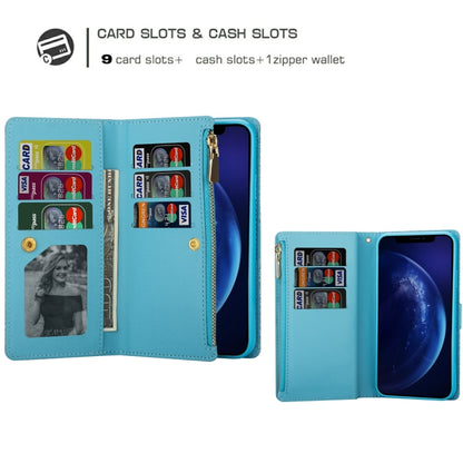 For iPhone 11 Pro Max Multi-card Slots Starry Sky Laser Carving Glitter Zipper Horizontal Flip Leather Case with Holder & Wallet & Lanyard(Sky Blue) - iPhone 11 Pro Max Cases by buy2fix | Online Shopping UK | buy2fix