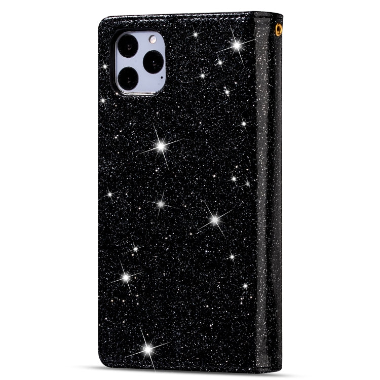 For iPhone 11 Pro Max Multi-card Slots Starry Sky Laser Carving Glitter Zipper Horizontal Flip Leather Case with Holder & Wallet & Lanyard(Black) - iPhone 11 Pro Max Cases by buy2fix | Online Shopping UK | buy2fix