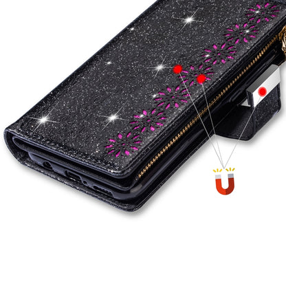 For iPhone 11 Pro Max Multi-card Slots Starry Sky Laser Carving Glitter Zipper Horizontal Flip Leather Case with Holder & Wallet & Lanyard(Black) - iPhone 11 Pro Max Cases by buy2fix | Online Shopping UK | buy2fix