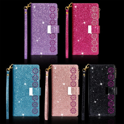 For iPhone 11 Pro Multi-card Slots Starry Sky Laser Carving Glitter Zipper Horizontal Flip Leather Case with Holder & Wallet & Lanyard(Sky Blue) - iPhone 11 Pro Cases by buy2fix | Online Shopping UK | buy2fix