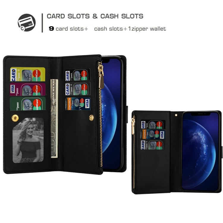 For iPhone 11 Pro Multi-card Slots Starry Sky Laser Carving Glitter Zipper Horizontal Flip Leather Case with Holder & Wallet & Lanyard(Black) - iPhone 11 Pro Cases by buy2fix | Online Shopping UK | buy2fix