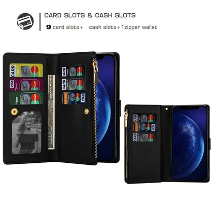 For iPhone 11 Pro Multi-card Slots Starry Sky Laser Carving Glitter Zipper Horizontal Flip Leather Case with Holder & Wallet & Lanyard(Black) - iPhone 11 Pro Cases by buy2fix | Online Shopping UK | buy2fix
