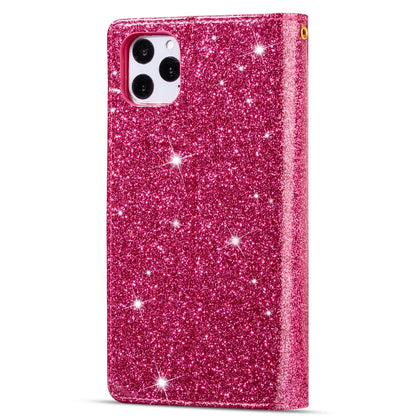 For iPhone 11 Multi-card Slots Starry Sky Laser Carving Glitter Zipper Horizontal Flip Leather Case with Holder & Wallet & Lanyard(Rose Red) - iPhone 11 Cases by buy2fix | Online Shopping UK | buy2fix