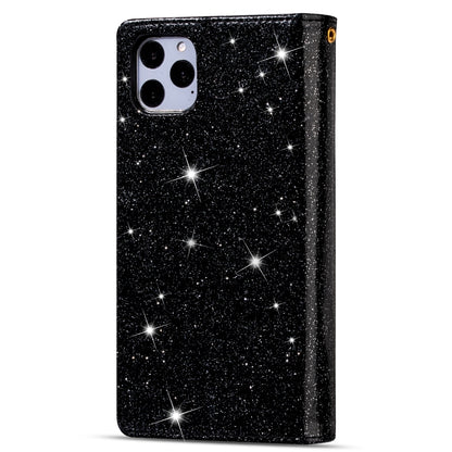 For iPhone 11 Multi-card Slots Starry Sky Laser Carving Glitter Zipper Horizontal Flip Leather Case with Holder & Wallet & Lanyard(Black) - iPhone 11 Cases by buy2fix | Online Shopping UK | buy2fix