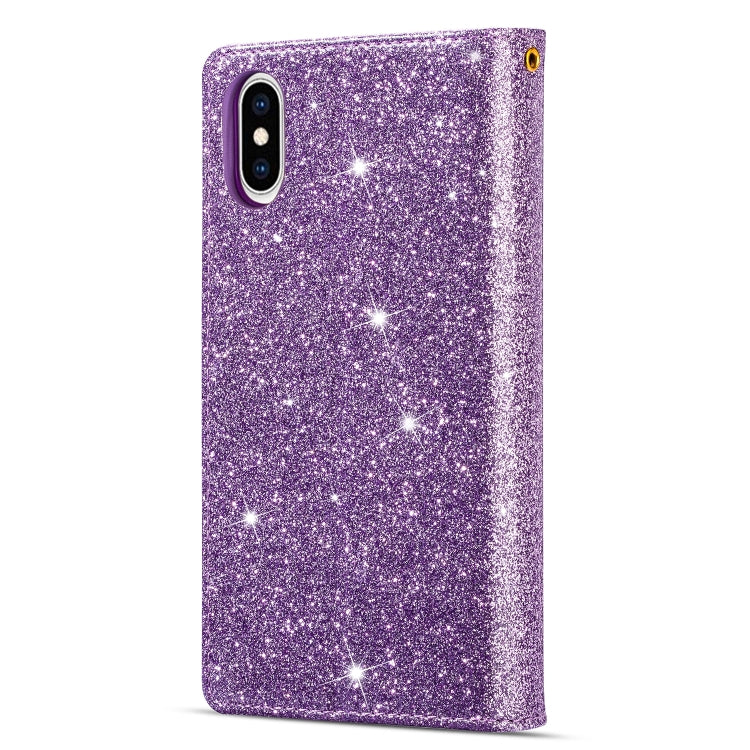 For iPhone XS Max Multi-card Slots Starry Sky Laser Carving Glitter Zipper Horizontal Flip Leather Case with Holder & Wallet & Lanyard(Purple) - More iPhone Cases by buy2fix | Online Shopping UK | buy2fix