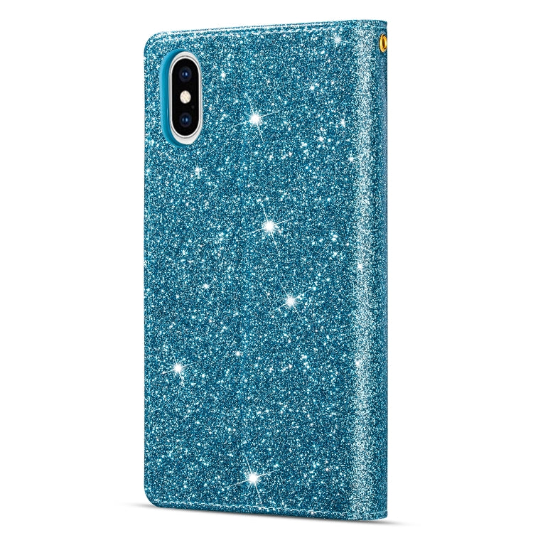 For iPhone XS Max Multi-card Slots Starry Sky Laser Carving Glitter Zipper Horizontal Flip Leather Case with Holder & Wallet & Lanyard(Sky Blue) - More iPhone Cases by buy2fix | Online Shopping UK | buy2fix