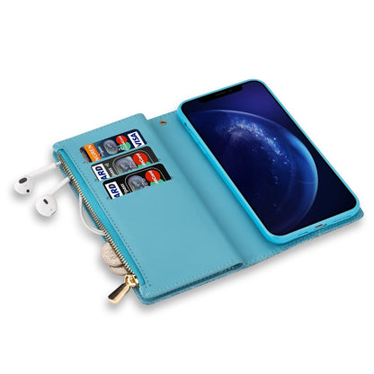 For iPhone XS Max Multi-card Slots Starry Sky Laser Carving Glitter Zipper Horizontal Flip Leather Case with Holder & Wallet & Lanyard(Sky Blue) - More iPhone Cases by buy2fix | Online Shopping UK | buy2fix