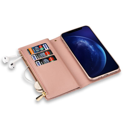 For iPhone XS Max Multi-card Slots Starry Sky Laser Carving Glitter Zipper Horizontal Flip Leather Case with Holder & Wallet & Lanyard(Rose Gold) - More iPhone Cases by buy2fix | Online Shopping UK | buy2fix