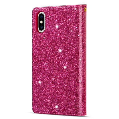 For iPhone XR Multi-card Slots Starry Sky Laser Carving Glitter Zipper Horizontal Flip Leather Case with Holder & Wallet & Lanyard(Rose Red) - More iPhone Cases by buy2fix | Online Shopping UK | buy2fix