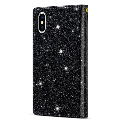 For iPhone XR Multi-card Slots Starry Sky Laser Carving Glitter Zipper Horizontal Flip Leather Case with Holder & Wallet & Lanyard(Black) - More iPhone Cases by buy2fix | Online Shopping UK | buy2fix