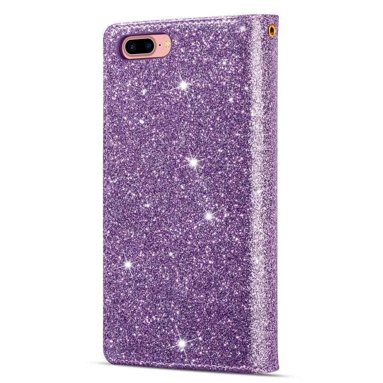 For iPhone 8 Plus / 7 Plus Multi-card Slots Starry Sky Laser Carving Glitter Zipper Horizontal Flip Leather Case with Holder & Wallet & Lanyard(Purple) - More iPhone Cases by buy2fix | Online Shopping UK | buy2fix