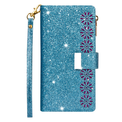 For iPhone 8 Plus / 7 Plus Multi-card Slots Starry Sky Laser Carving Glitter Zipper Horizontal Flip Leather Case with Holder & Wallet & Lanyard(Sky Blue) - More iPhone Cases by buy2fix | Online Shopping UK | buy2fix