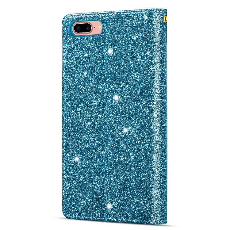 For iPhone 8 Plus / 7 Plus Multi-card Slots Starry Sky Laser Carving Glitter Zipper Horizontal Flip Leather Case with Holder & Wallet & Lanyard(Sky Blue) - More iPhone Cases by buy2fix | Online Shopping UK | buy2fix