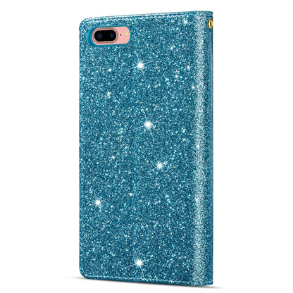 For iPhone 8 Plus / 7 Plus Multi-card Slots Starry Sky Laser Carving Glitter Zipper Horizontal Flip Leather Case with Holder & Wallet & Lanyard(Sky Blue) - More iPhone Cases by buy2fix | Online Shopping UK | buy2fix
