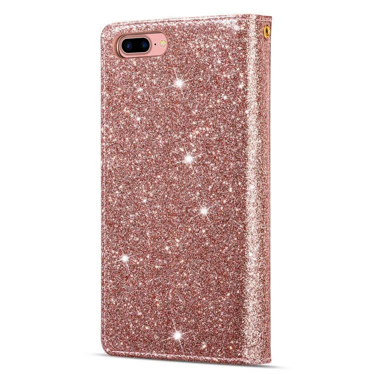 For iPhone 8 Plus / 7 Plus Multi-card Slots Starry Sky Laser Carving Glitter Zipper Horizontal Flip Leather Case with Holder & Wallet & Lanyard(Rose Gold) - More iPhone Cases by buy2fix | Online Shopping UK | buy2fix