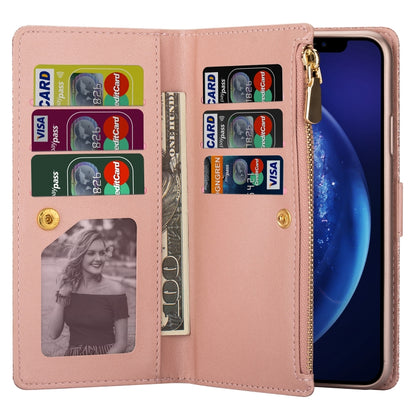 For iPhone 8 Plus / 7 Plus Multi-card Slots Starry Sky Laser Carving Glitter Zipper Horizontal Flip Leather Case with Holder & Wallet & Lanyard(Rose Gold) - More iPhone Cases by buy2fix | Online Shopping UK | buy2fix