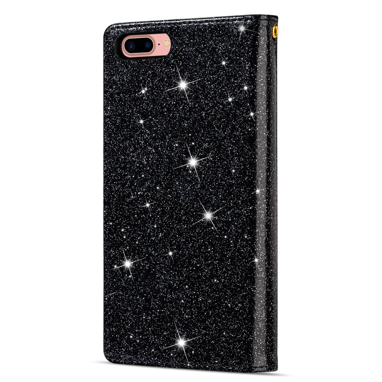 For iPhone 8 Plus / 7 Plus Multi-card Slots Starry Sky Laser Carving Glitter Zipper Horizontal Flip Leather Case with Holder & Wallet & Lanyard(Black) - More iPhone Cases by buy2fix | Online Shopping UK | buy2fix