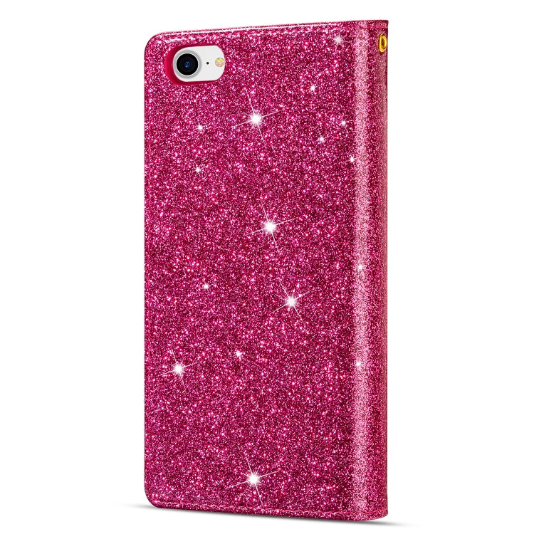 For iPhone SE 2022 / SE 2020 / 8 / 7 Multi-card Slots Starry Sky Laser Carving Glitter Zipper Horizontal Flip Leather Case with Holder & Wallet & Lanyard(Rose Red) - iPhone SE 2022 / 2020 / 8 / 7 Cases by buy2fix | Online Shopping UK | buy2fix