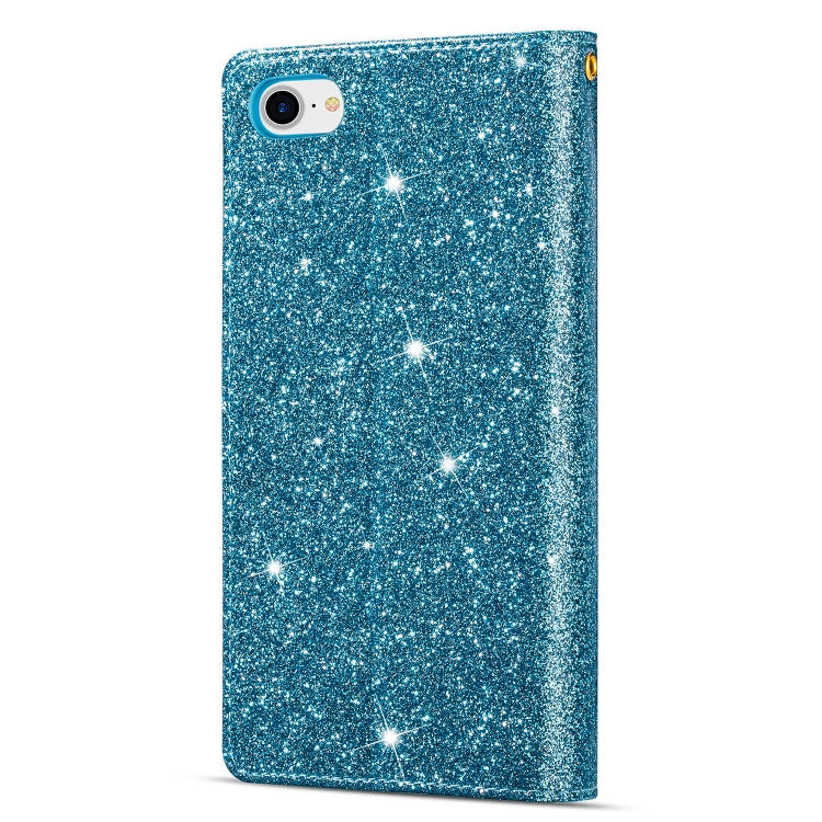 For iPhone SE 2022 / SE 2020 / 8 / 7 Multi-card Slots Starry Sky Laser Carving Glitter Zipper Horizontal Flip Leather Case with Holder & Wallet & Lanyard(Sky Blue) - iPhone SE 2022 / 2020 / 8 / 7 Cases by buy2fix | Online Shopping UK | buy2fix