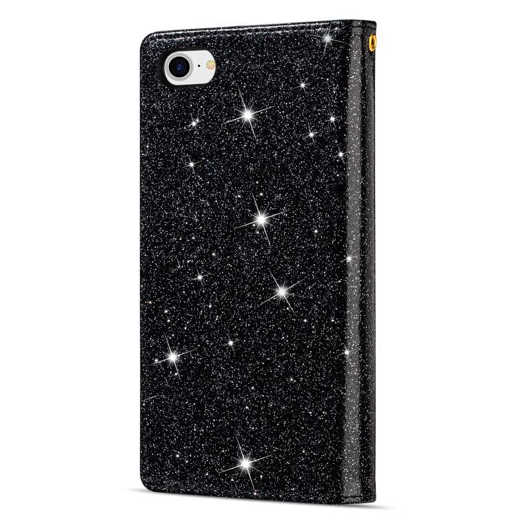 For iPhone SE 2022 / SE 2020 / 8 / 7 Multi-card Slots Starry Sky Laser Carving Glitter Zipper Horizontal Flip Leather Case with Holder & Wallet & Lanyard(Black) - iPhone SE 2022 / 2020 / 8 / 7 Cases by buy2fix | Online Shopping UK | buy2fix