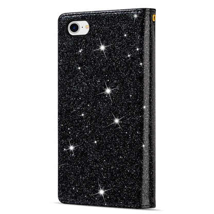 For iPhone SE 2022 / SE 2020 / 8 / 7 Multi-card Slots Starry Sky Laser Carving Glitter Zipper Horizontal Flip Leather Case with Holder & Wallet & Lanyard(Black) - iPhone SE 2022 / 2020 / 8 / 7 Cases by buy2fix | Online Shopping UK | buy2fix