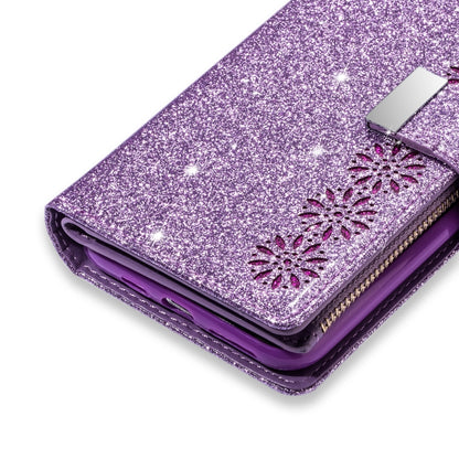 For iPhone 6 Plus / 6s Plus Multi-card Slots Starry Sky Laser Carving Glitter Zipper Horizontal Flip Leather Case with Holder & Wallet & Lanyard(Purple) - More iPhone Cases by buy2fix | Online Shopping UK | buy2fix