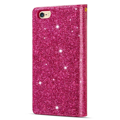 For iPhone 6 Plus / 6s Plus Multi-card Slots Starry Sky Laser Carving Glitter Zipper Horizontal Flip Leather Case with Holder & Wallet & Lanyard(Rose Red) - More iPhone Cases by buy2fix | Online Shopping UK | buy2fix